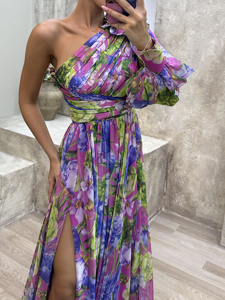 Théodora | Robe Maxi Fleurie À Une Épaule pour Femmes