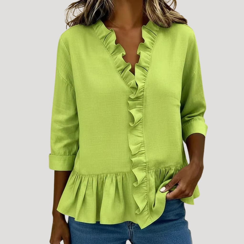 Theodora | Blouse Peplum à Col V avec Volants pour Femmes