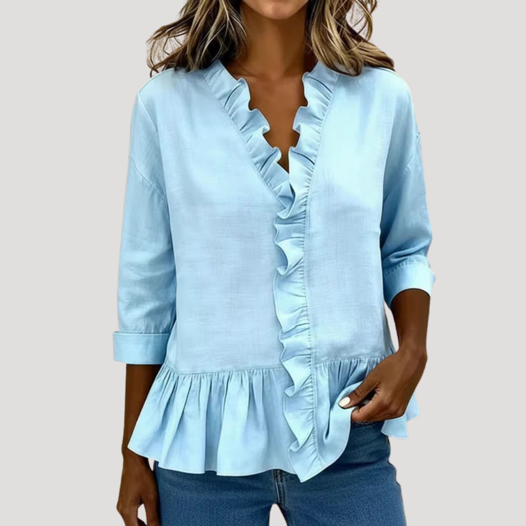 Theodora | Blouse Peplum à Col V avec Volants pour Femmes