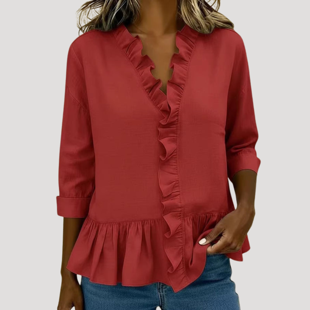 Theodora | Blouse Peplum à Col V avec Volants pour Femmes