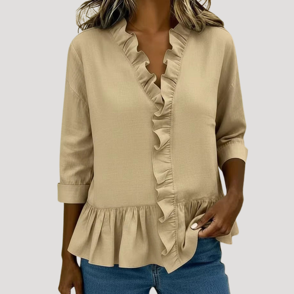 Theodora | Blouse Peplum à Col V avec Volants pour Femmes