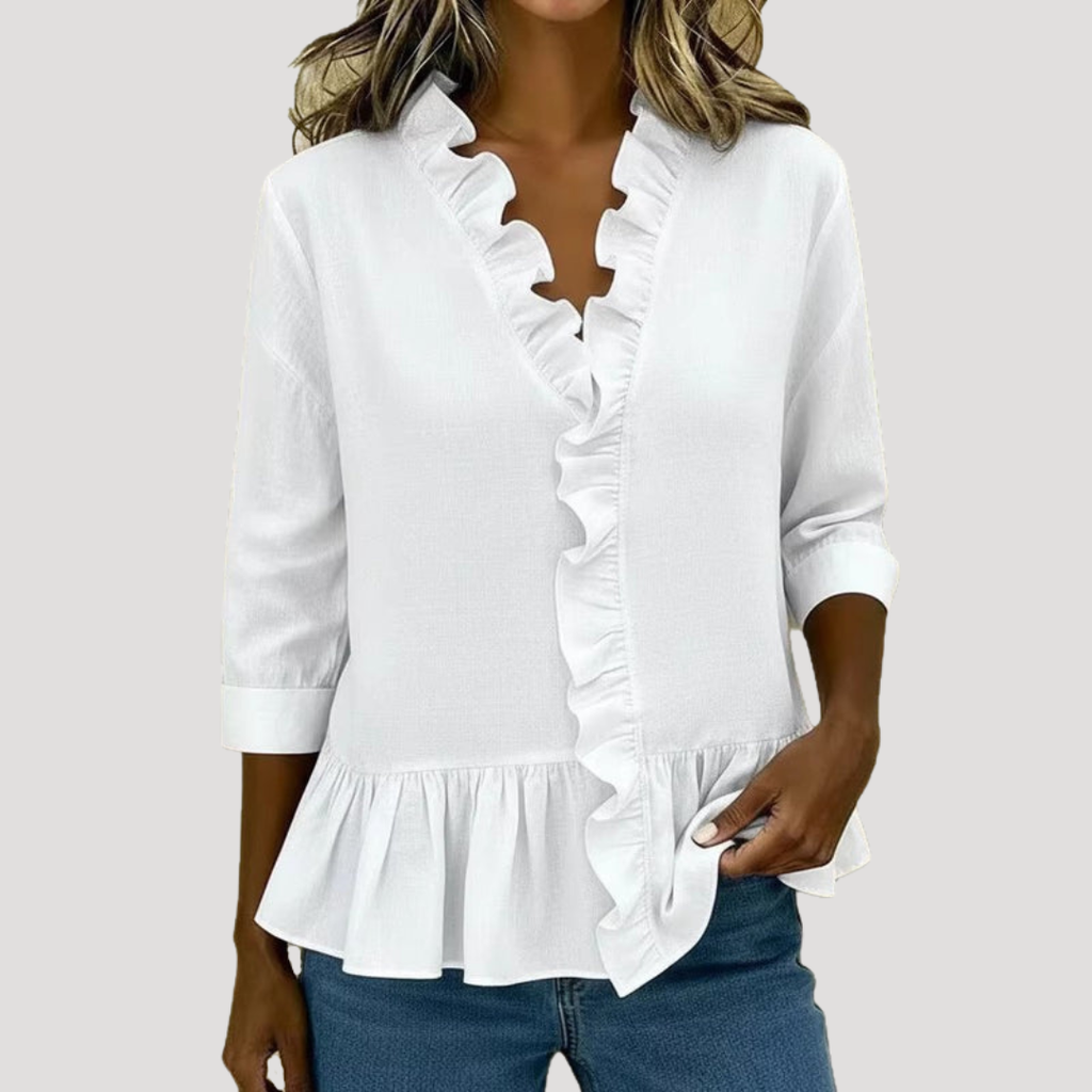 Theodora | Blouse Peplum à Col V avec Volants pour Femmes