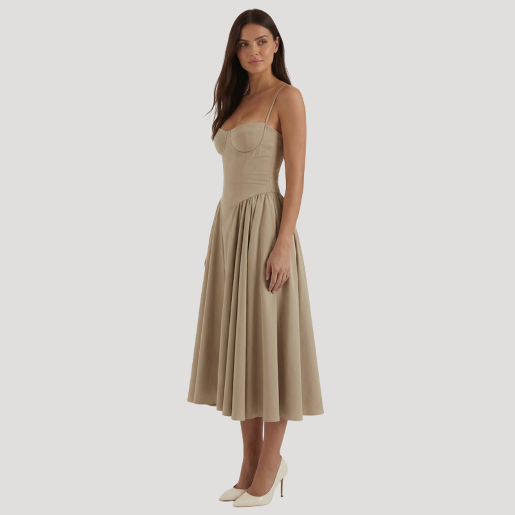 Thessaly | Robe Midi à Encolure Coeur pour Femmes