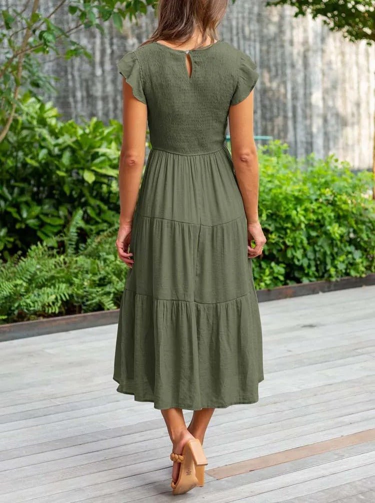 Luna | Robe Maxi à Volants à Manches Courtes Contrôle du Ventre