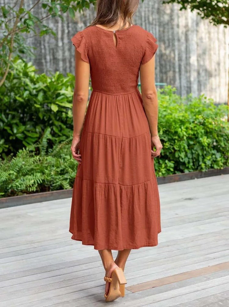 Luna | Robe Maxi à Volants Manches Courtes Contrôle du Ventre
