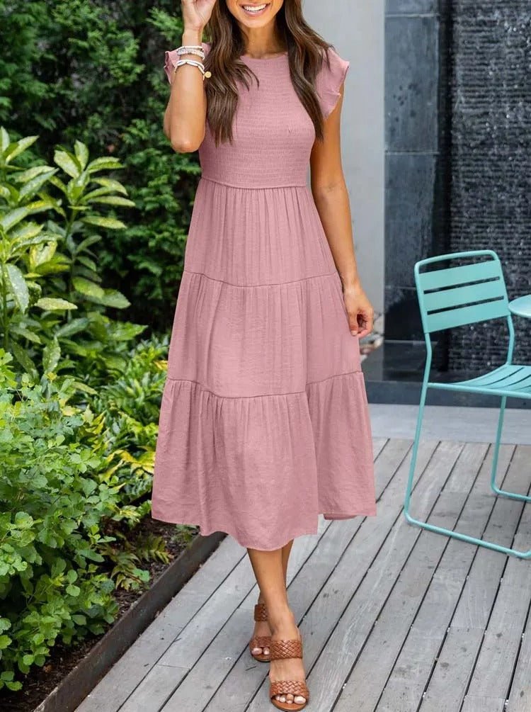 Luna | Robe Maxi à Volants à Manches Courtes Contrôle du Ventre