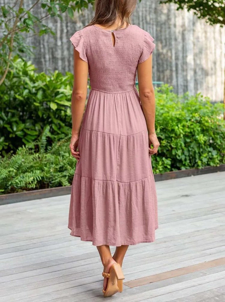 Luna | Robe Maxi à Volants à Manches Courtes Contrôle du Ventre