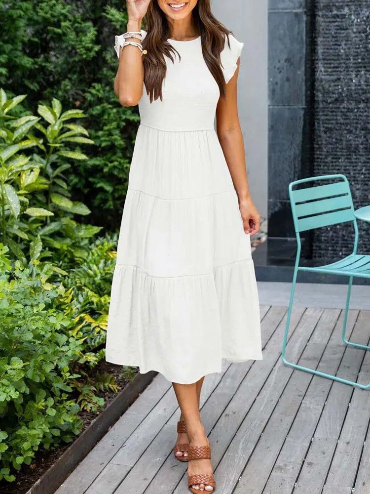 Luna | Robe Maxi à Volants Manches Courtes Contrôle du Ventre