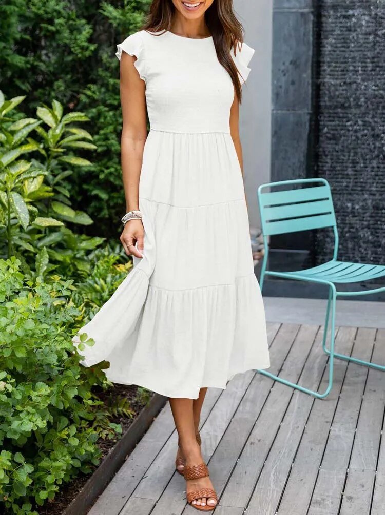 Luna | Robe Maxi à Volants Manches Courtes Contrôle du Ventre