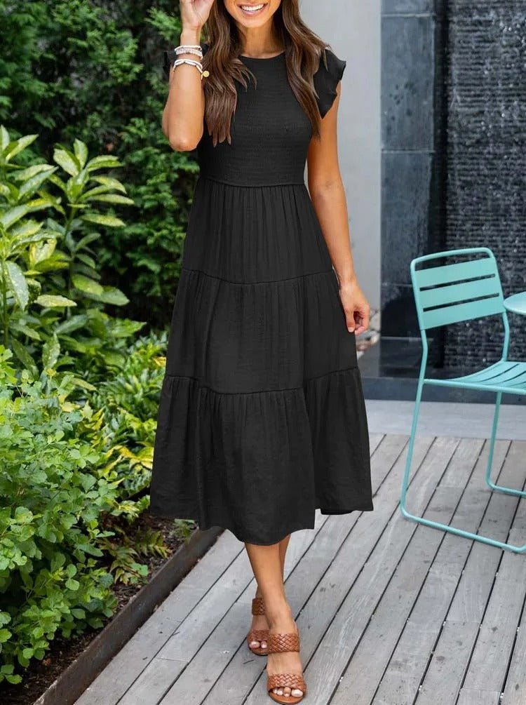 Luna | Robe Maxi à Volants à Manches Courtes Contrôle du Ventre
