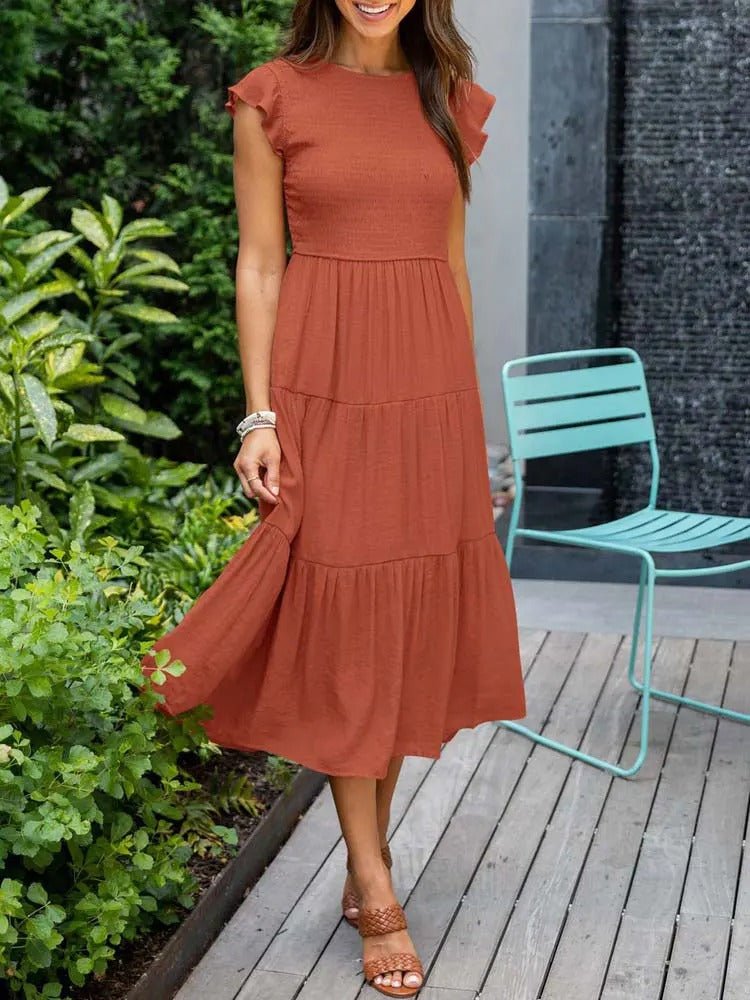 Luna | Robe Maxi à Volants Manches Courtes Contrôle du Ventre