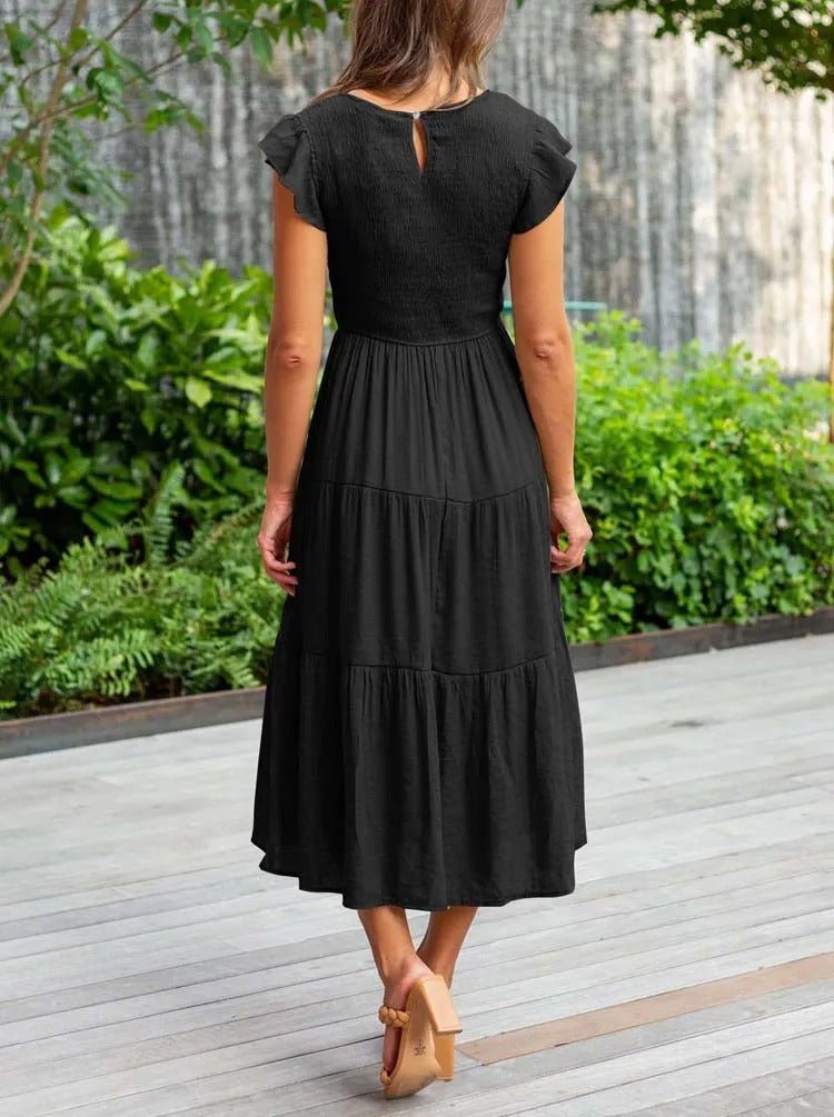 Luna | Robe Maxi à Volants Manches Courtes Contrôle du Ventre