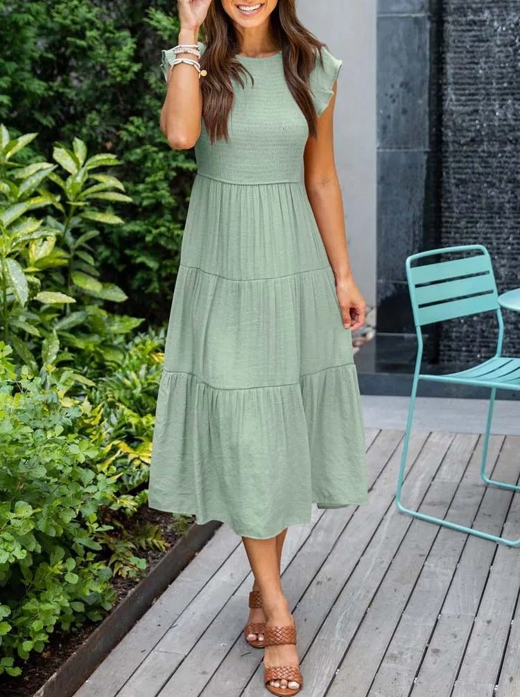 Luna | Robe Maxi à Volants à Manches Courtes Contrôle du Ventre
