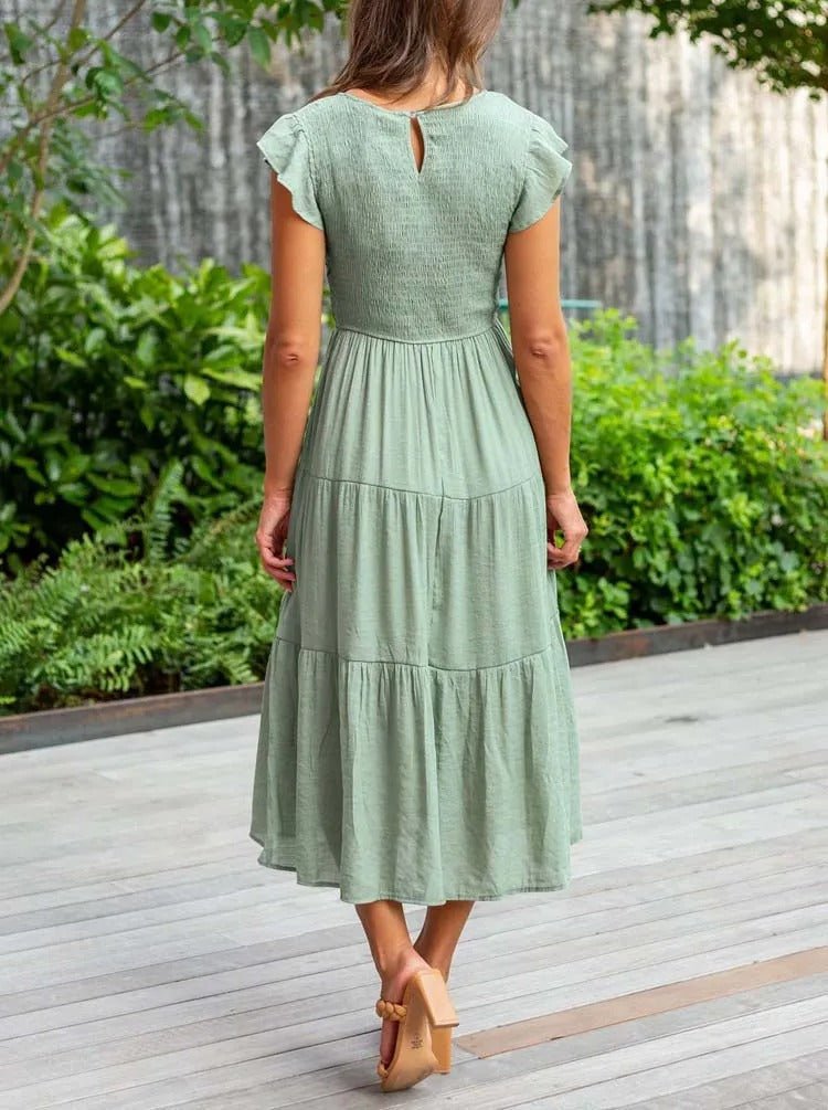Luna | Robe Maxi à Volants à Manches Courtes Contrôle du Ventre