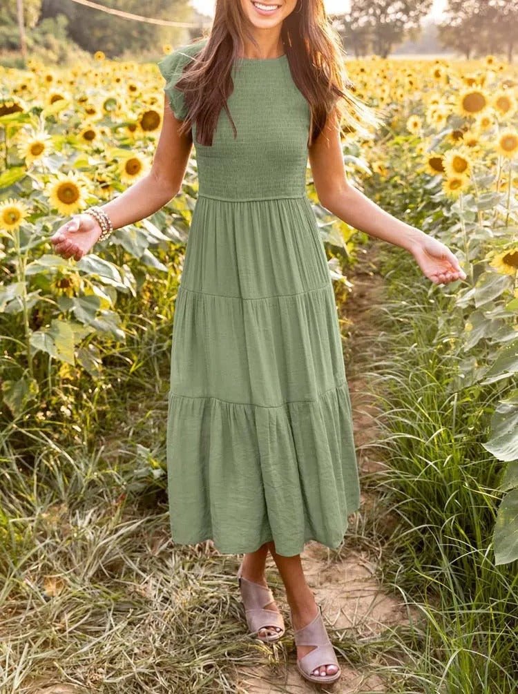 Luna | Robe Maxi à Volants Manches Courtes Contrôle du Ventre
