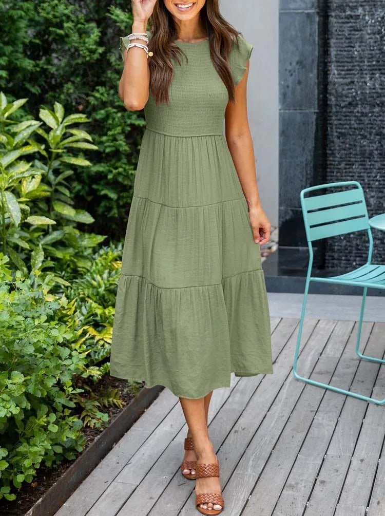 Luna | Robe Maxi à Volants à Manches Courtes Contrôle du Ventre