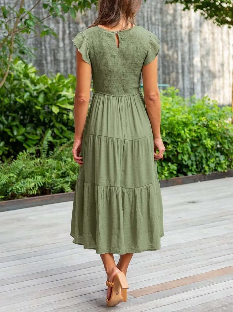 Luna | Robe Maxi à Volants Manches Courtes Contrôle du Ventre
