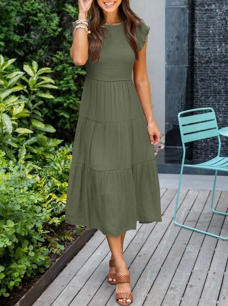 Luna | Robe Maxi à Volants Manches Courtes Contrôle du Ventre