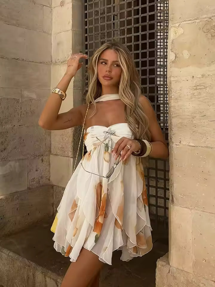 Robe mini sans bretelles à fleurs pour femmes