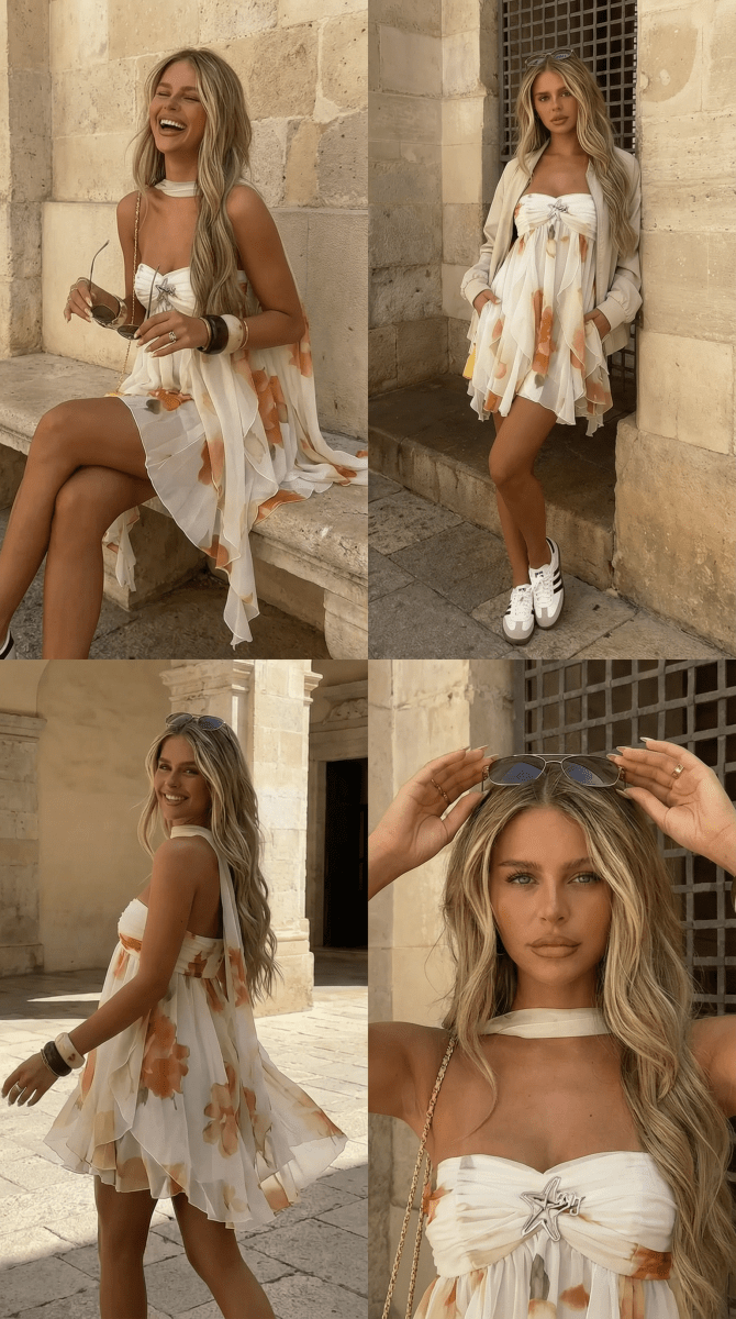 Robe mini sans bretelles à fleurs pour femmes