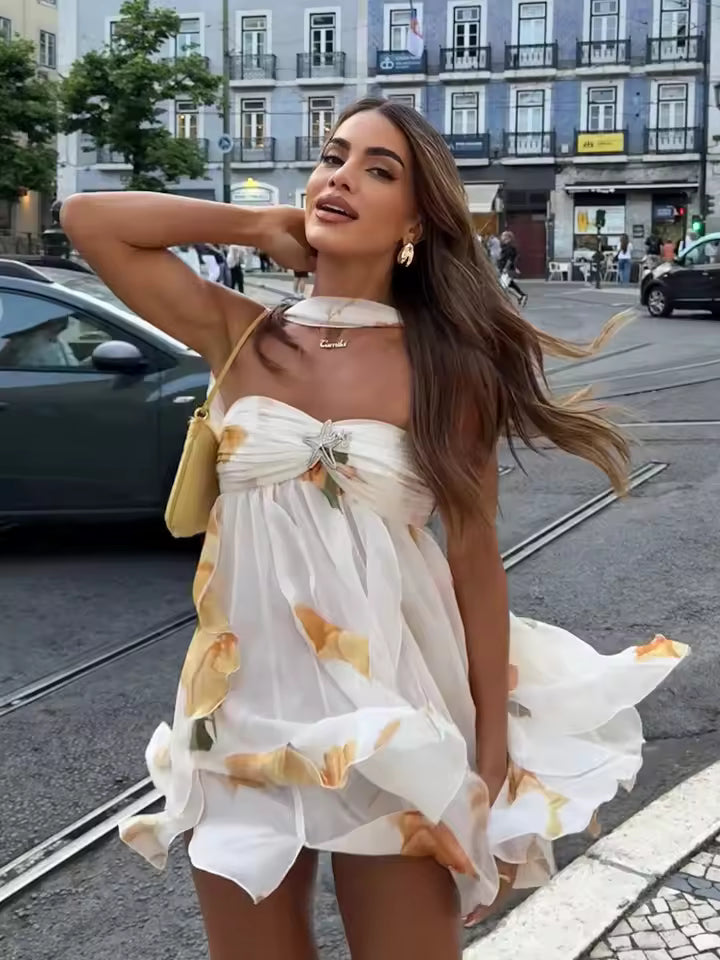 Robe mini sans bretelles à fleurs pour femmes