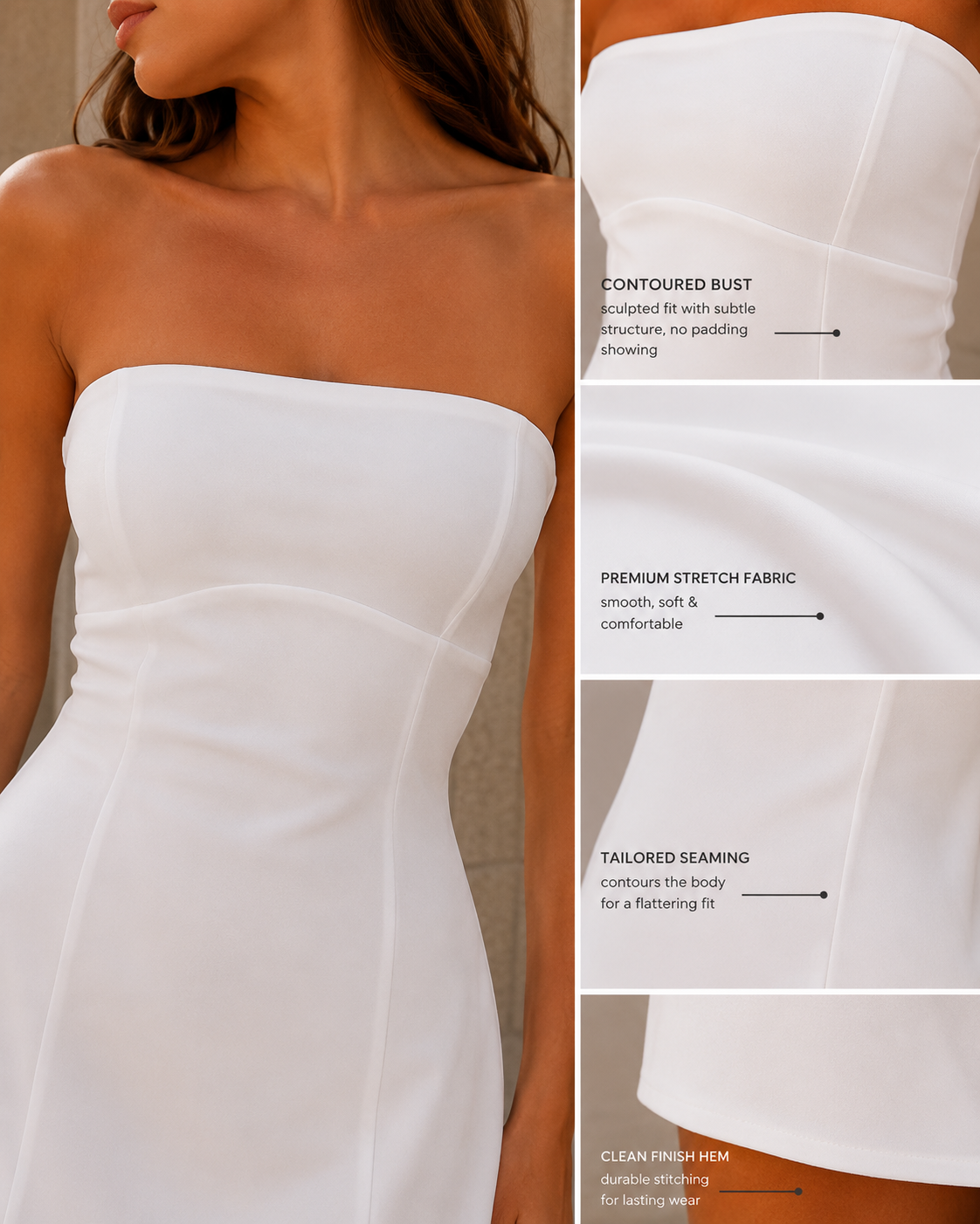 Robe mini sans bretelles pour femmes avec détails en panneaux