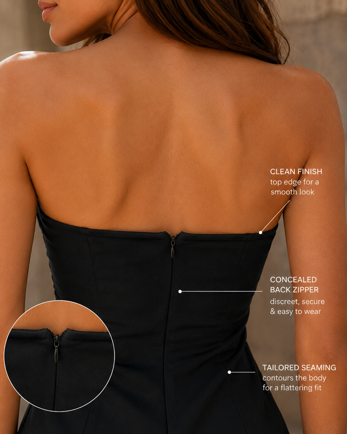 Robe mini sans bretelles pour femmes avec détails en panneaux