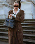 Nora | Trench-coat Femme Long Manteau en Suède avec Ceinture à la Taille