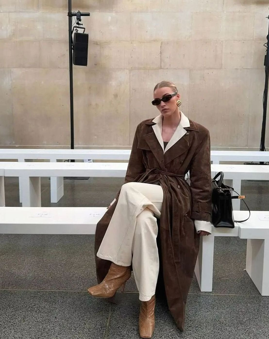 Nora | Trench-coat Femme Long Manteau en Suède avec Ceinture à la Taille