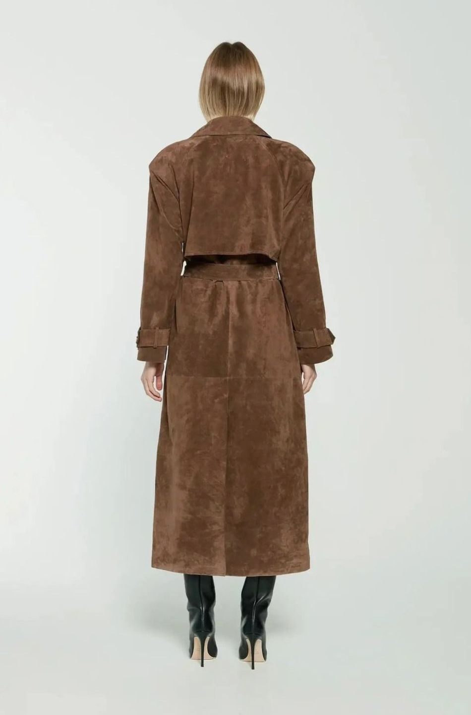 Nora | Trench-coat Femme Long Manteau en Suède avec Ceinture à la Taille