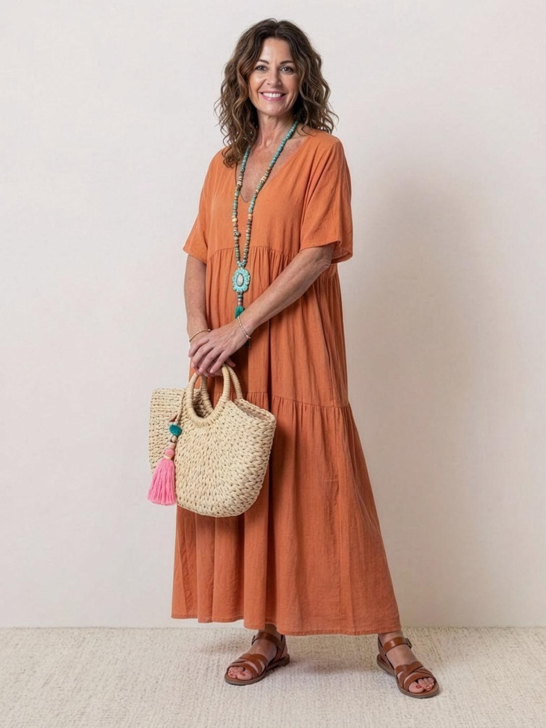 Brooklyn | Robe Maxi à Volants Boho à Col V pour Femmes