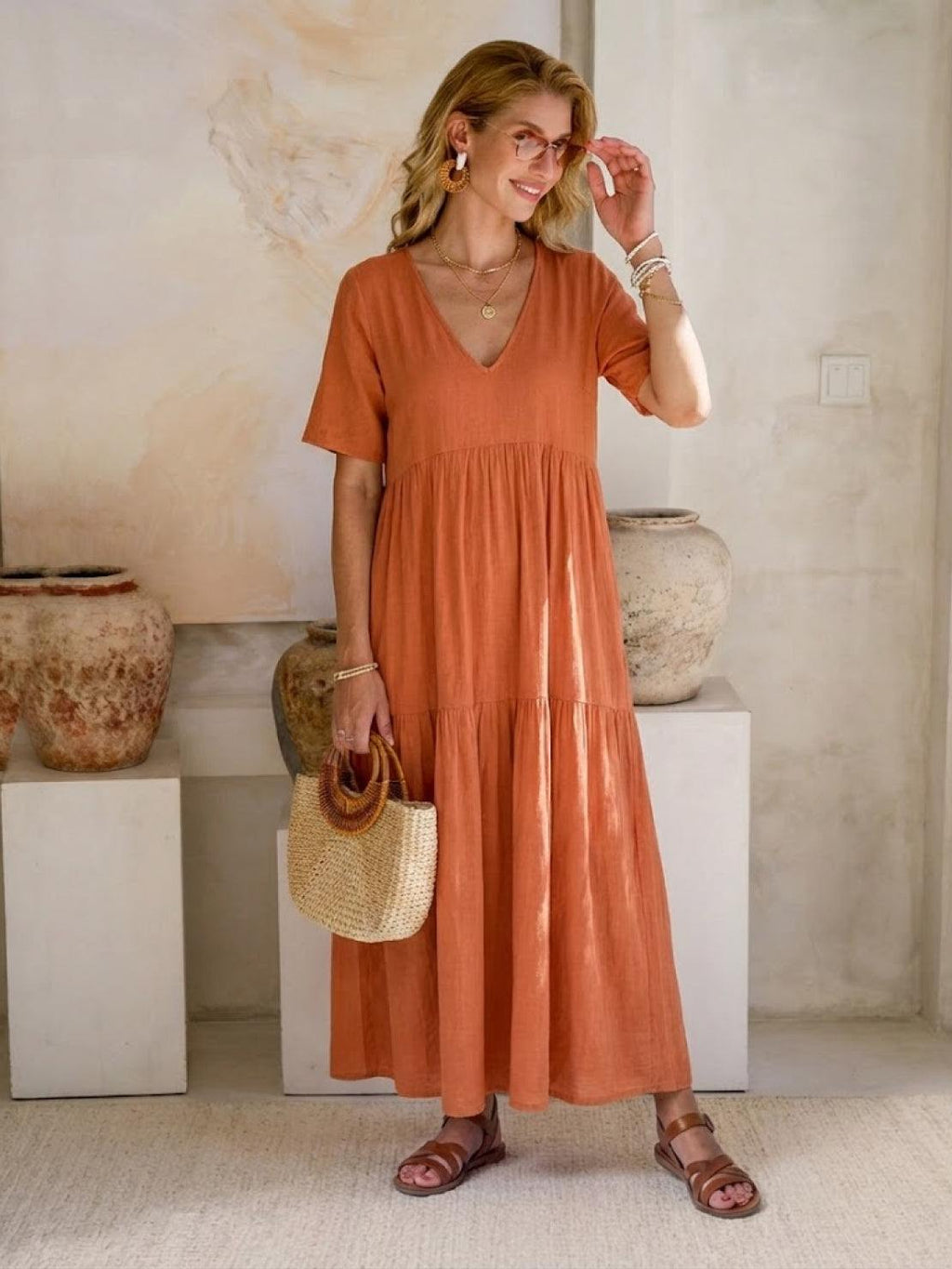 Brooklyn | Robe Maxi à Volants Boho à Col V pour Femmes