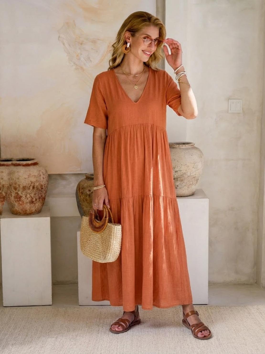Brooklyn | Robe Maxi à Volants Boho à Col V pour Femmes