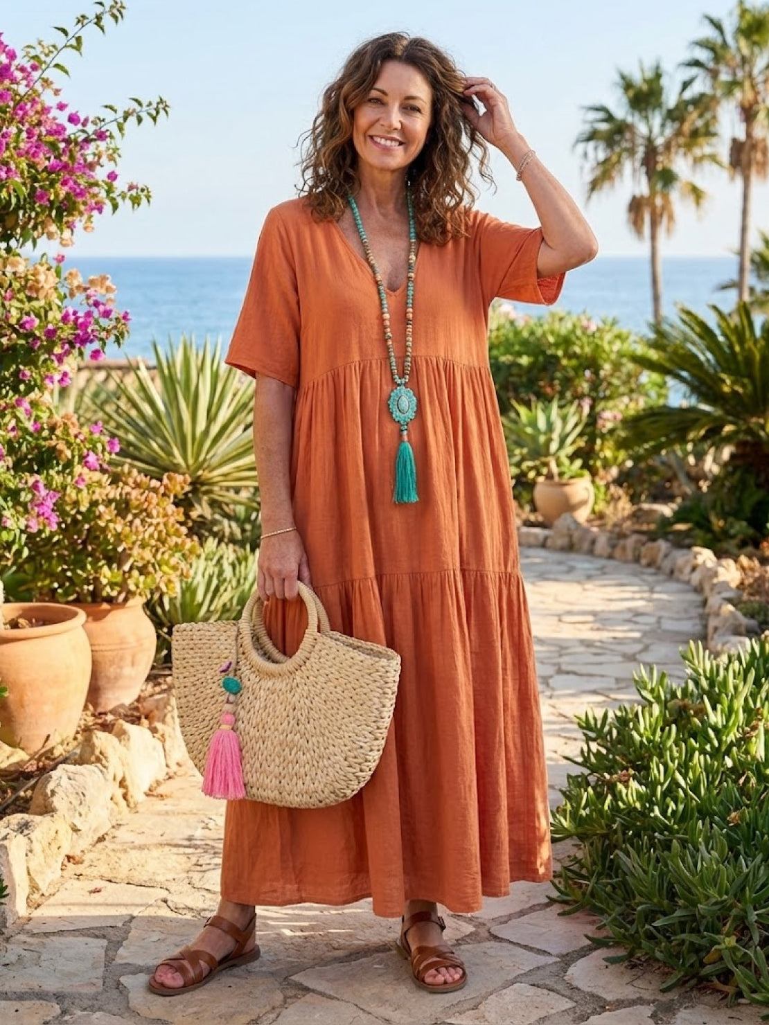 Brooklyn | Robe Maxi à Volants Boho à Col V pour Femmes