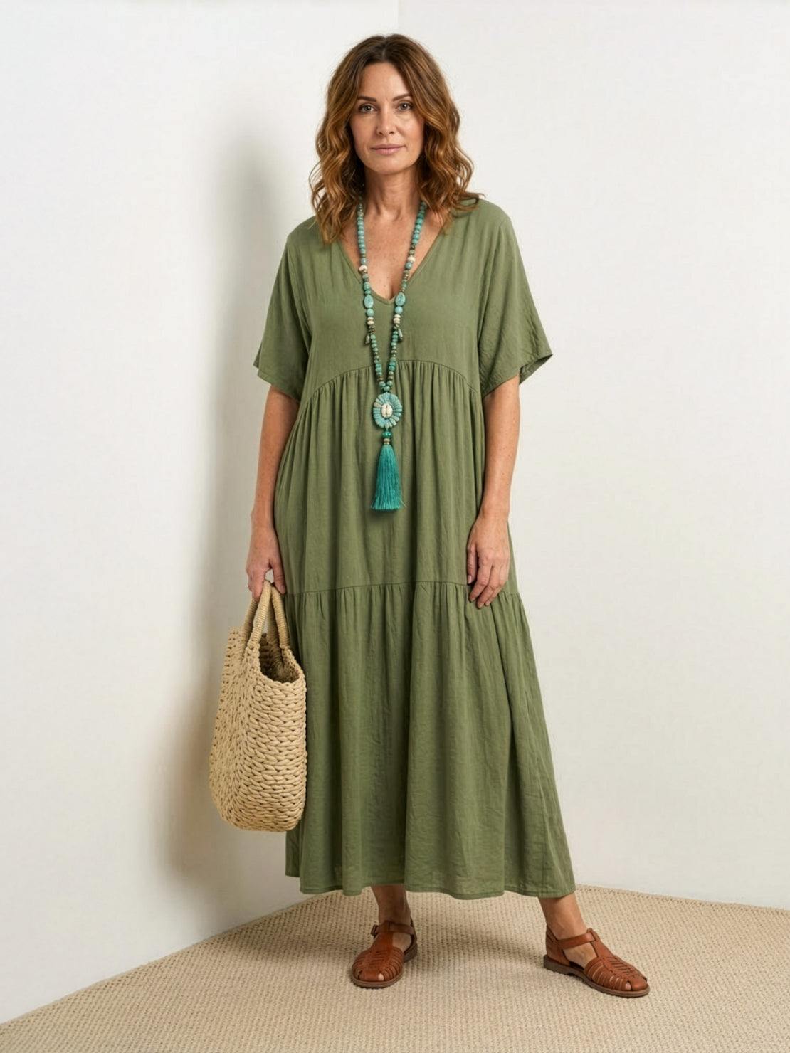 Brooklyn | Robe Maxi à Volants Boho à Col V pour Femmes