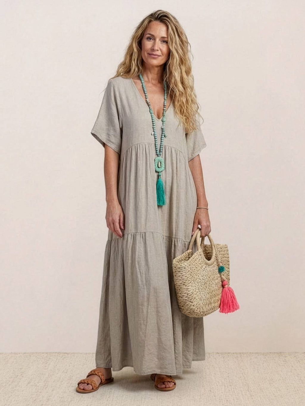 Brooklyn | Robe Maxi à Volants Boho à Col V pour Femmes