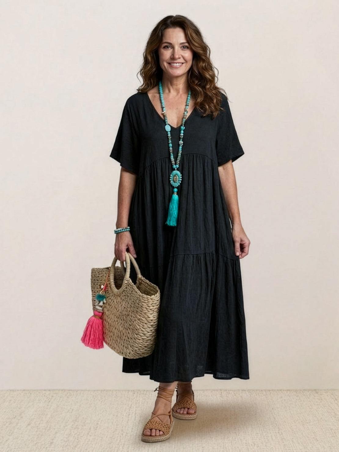 Brooklyn | Robe Maxi à Volants Boho à Col V pour Femmes