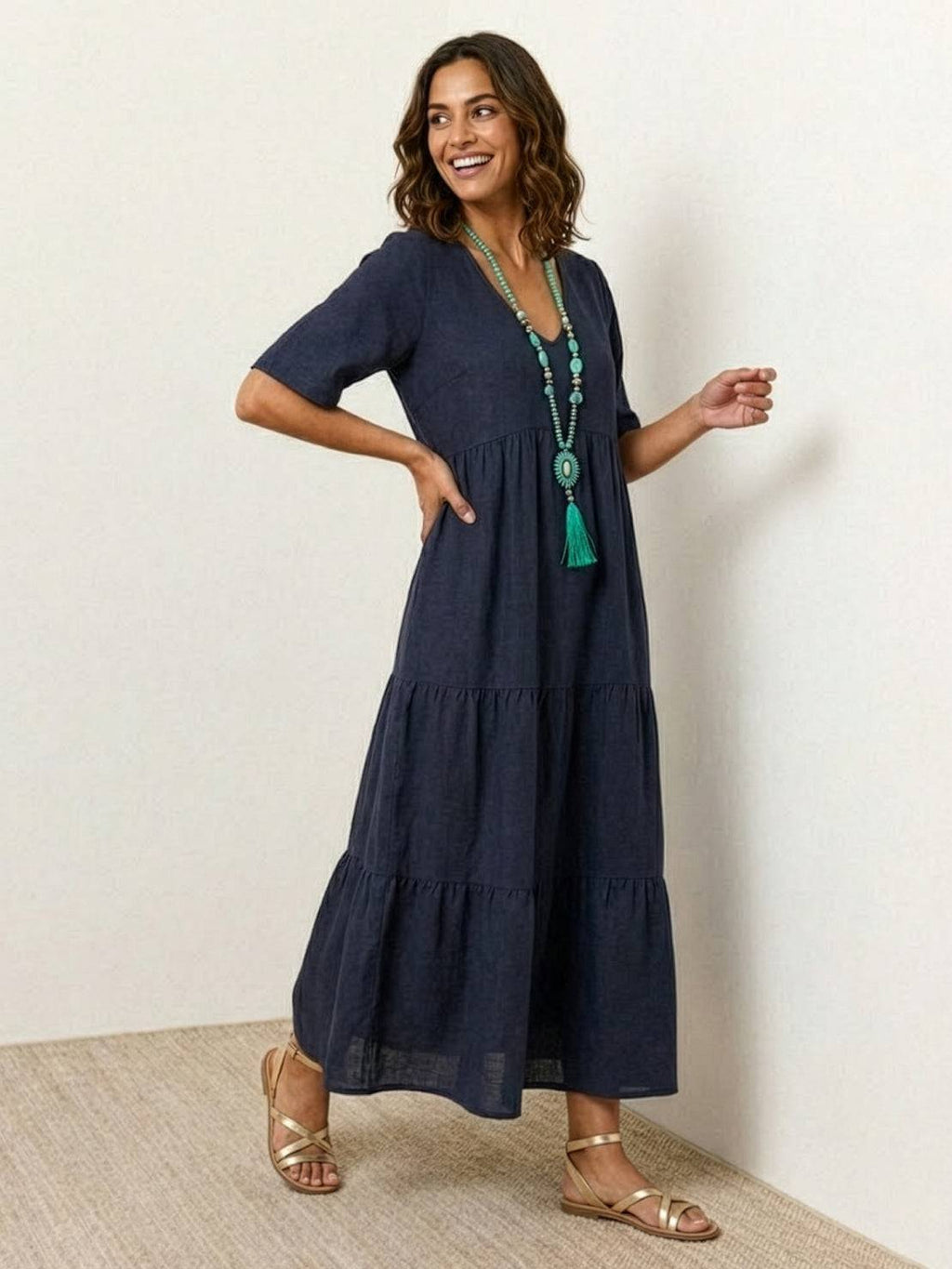 Brooklyn | Robe Maxi à Volants Boho à Col V pour Femmes