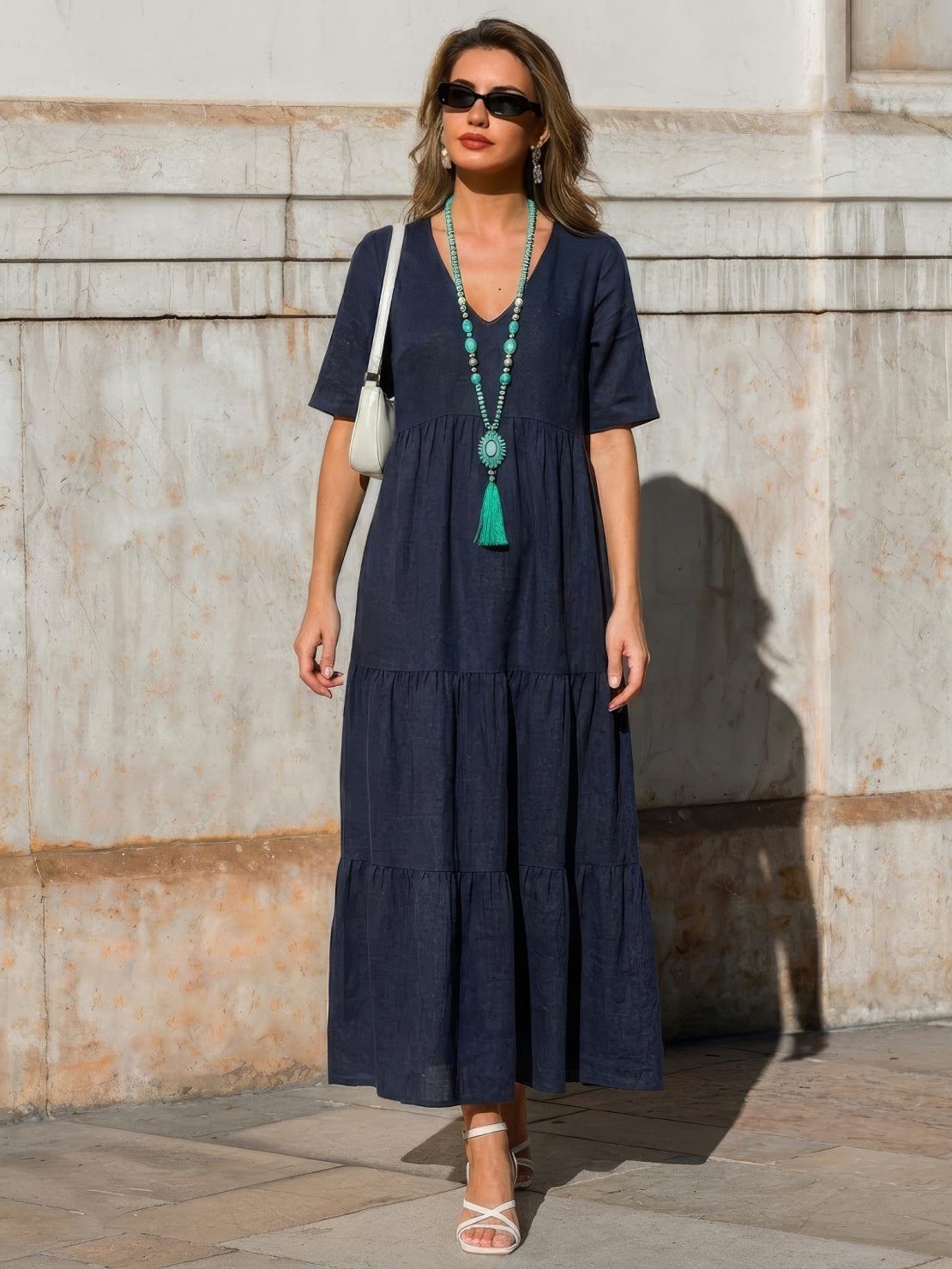 Brooklyn | Robe Maxi à Volants Boho à Col V pour Femmes