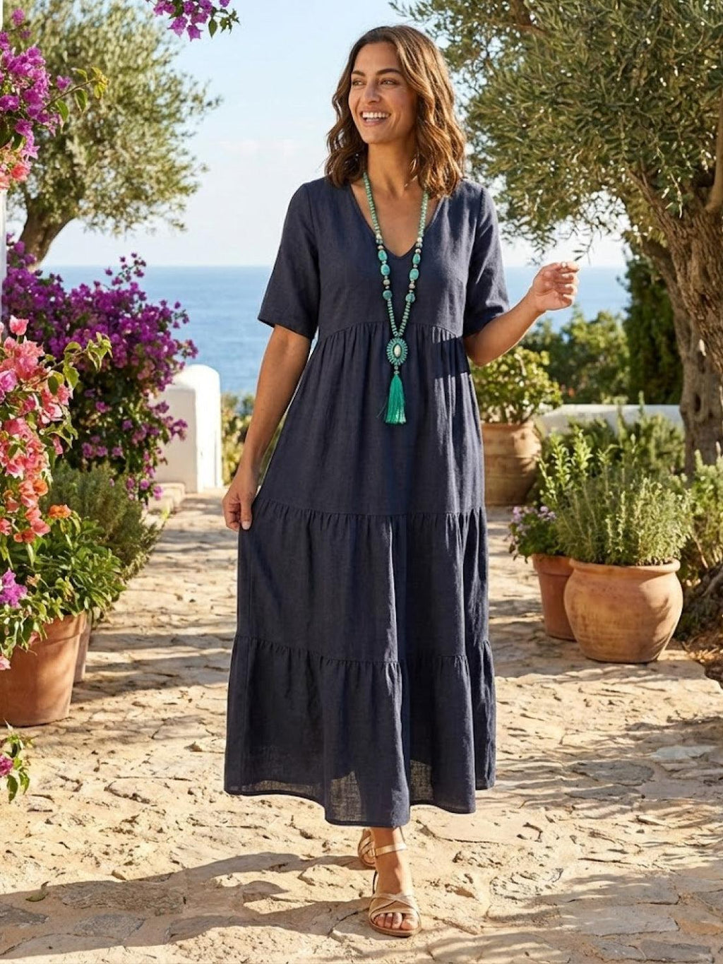 Brooklyn | Robe Maxi à Volants Boho à Col V pour Femmes