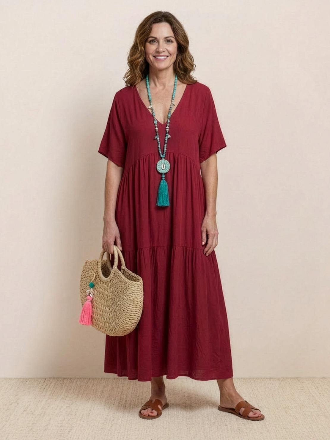 Brooklyn | Robe Maxi à Volants Boho à Col V pour Femmes