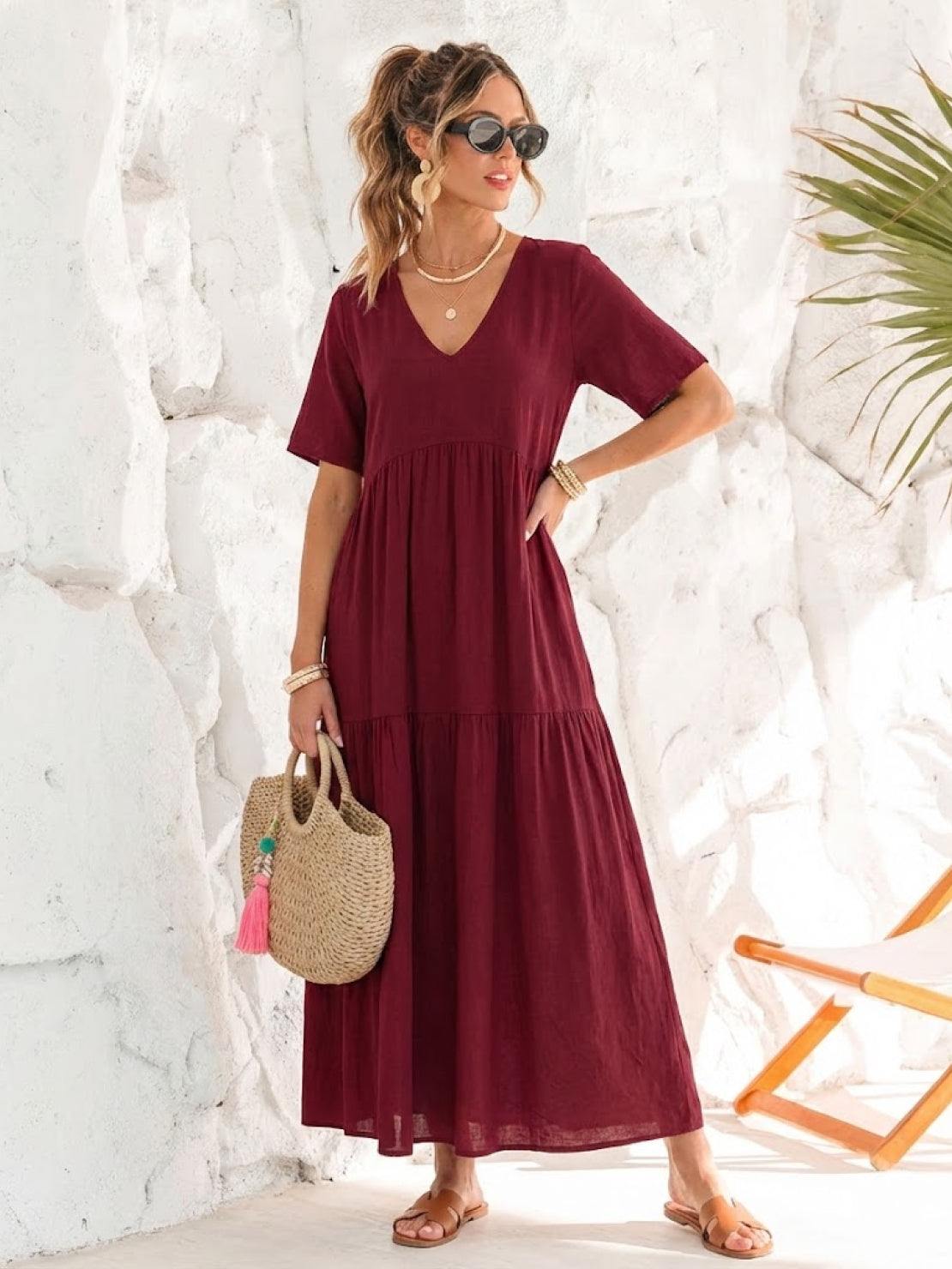 Brooklyn | Robe Maxi à Volants Boho à Col V pour Femmes