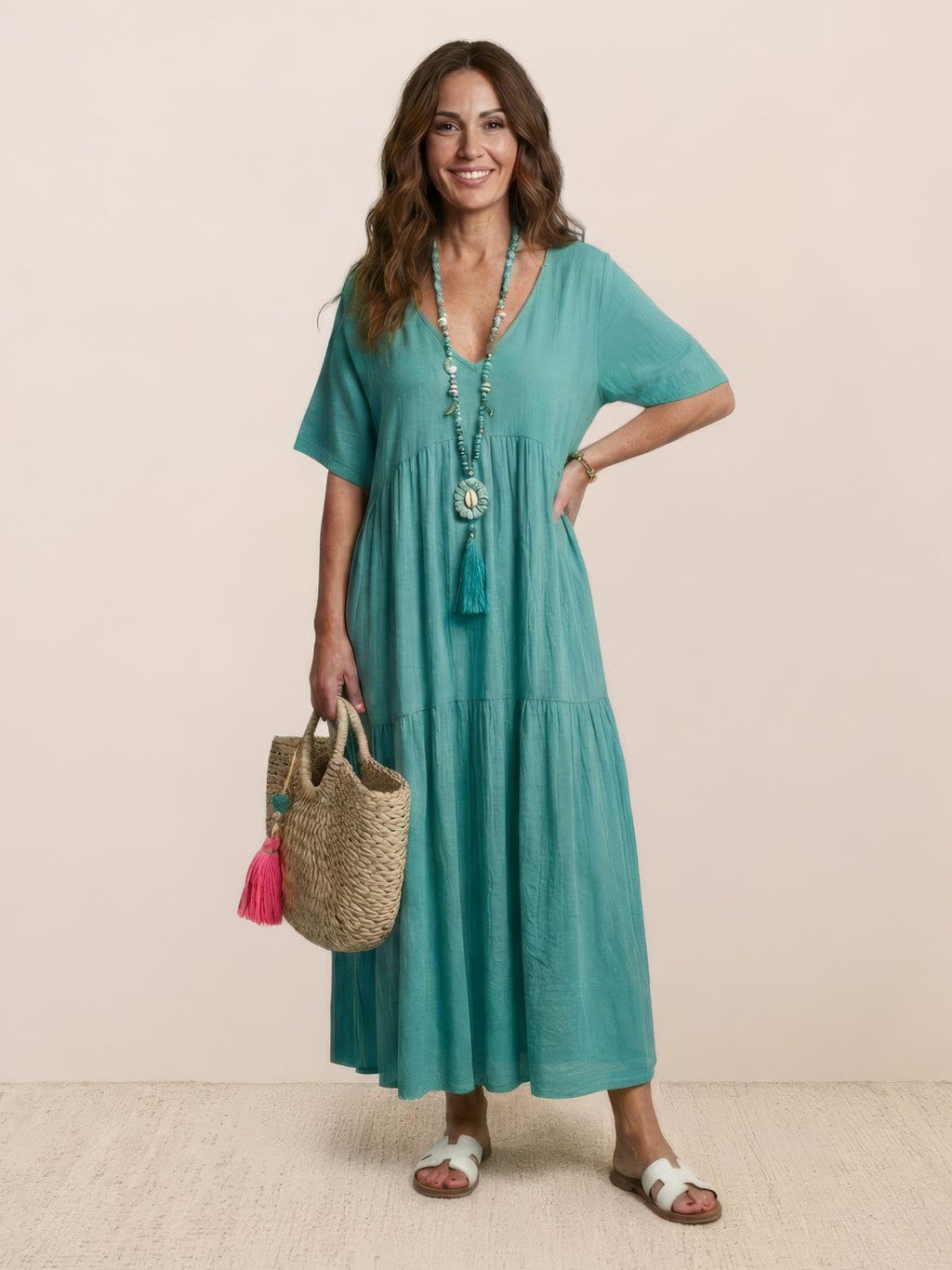 Brooklyn | Robe Maxi à Volants Boho à Col V pour Femmes