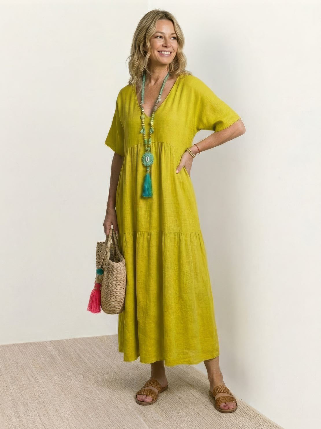 Brooklyn | Robe Maxi à Volants Boho à Col V pour Femmes