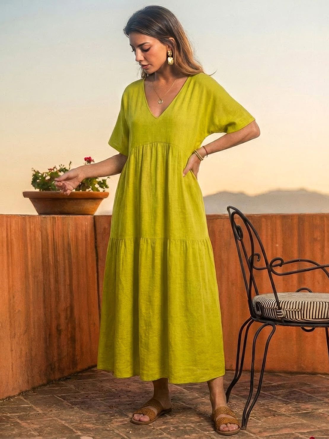 Brooklyn | Robe Maxi à Volants Boho à Col V pour Femmes