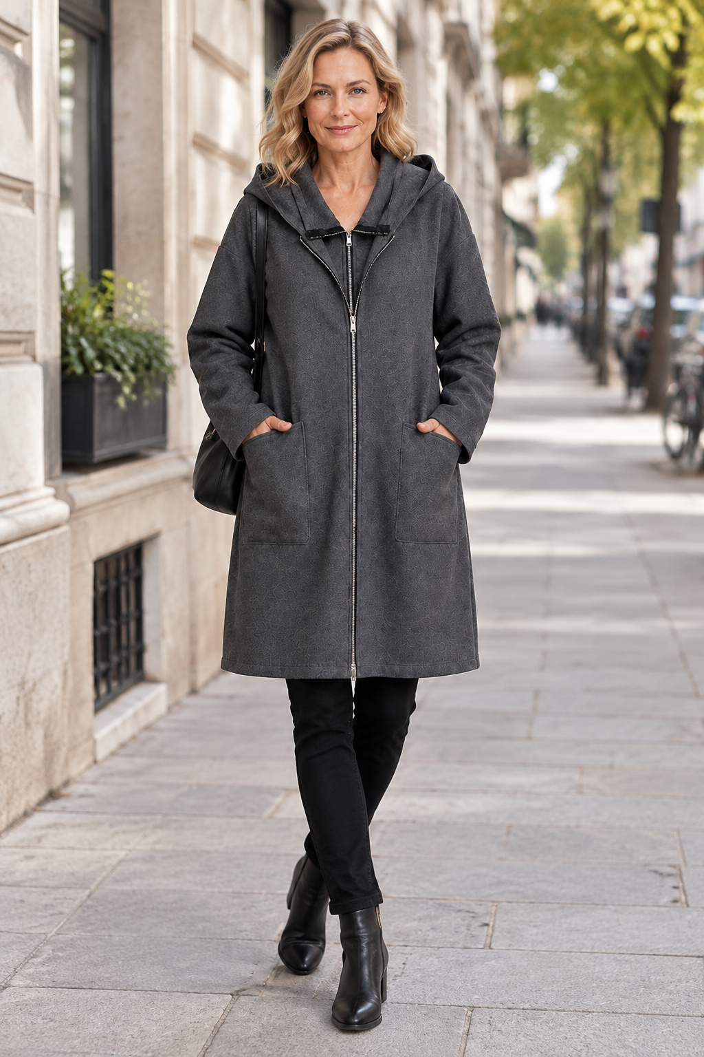 Manteau mi-long à capuche décontracté