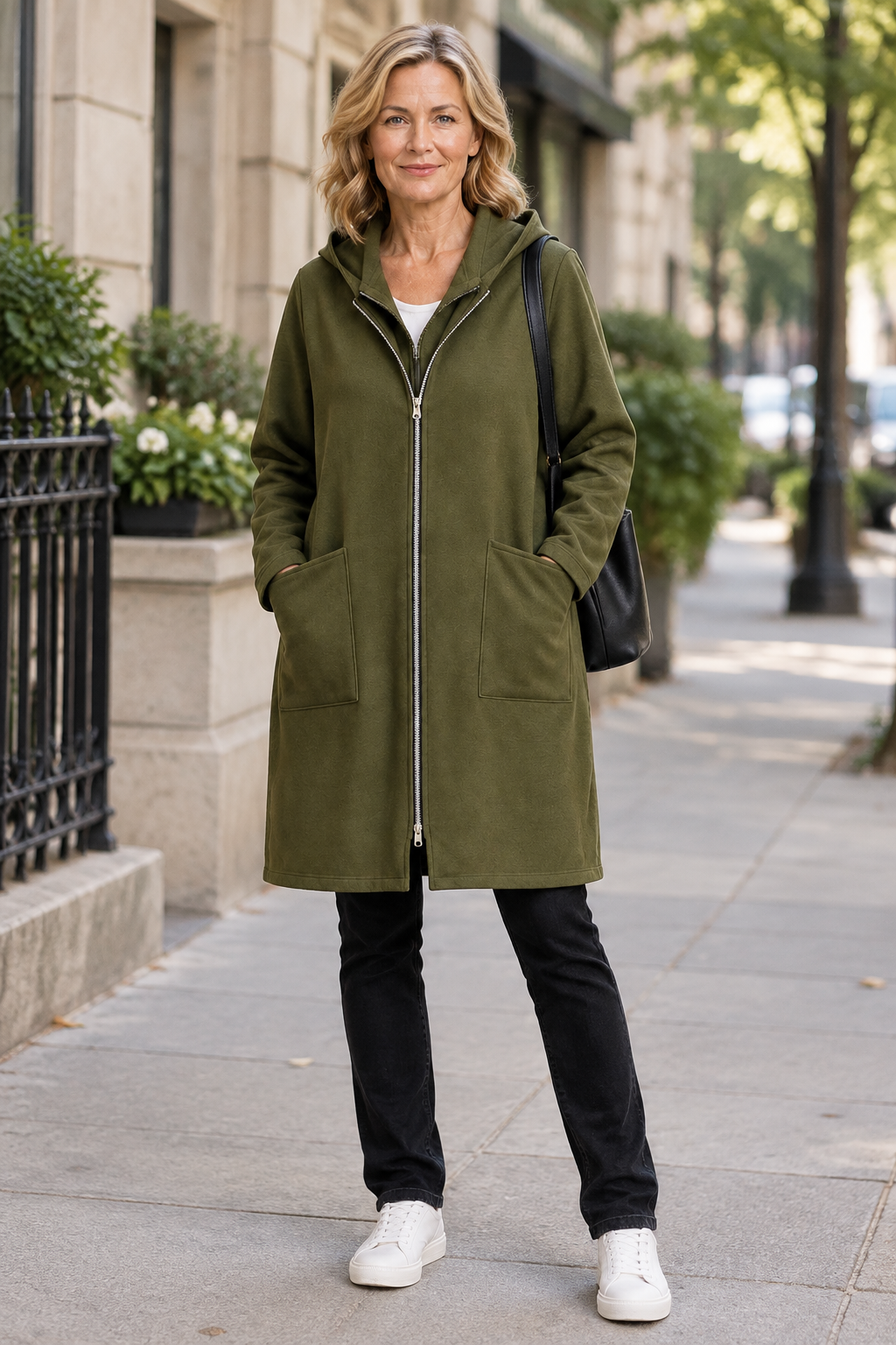 Manteau mi-long à capuche décontracté