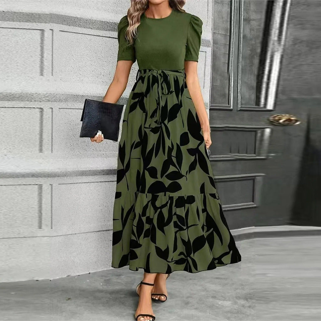 Elise | Robe Maxi à Manches Bouffantes et Imprimé Floral avec Ceinture à Nouer