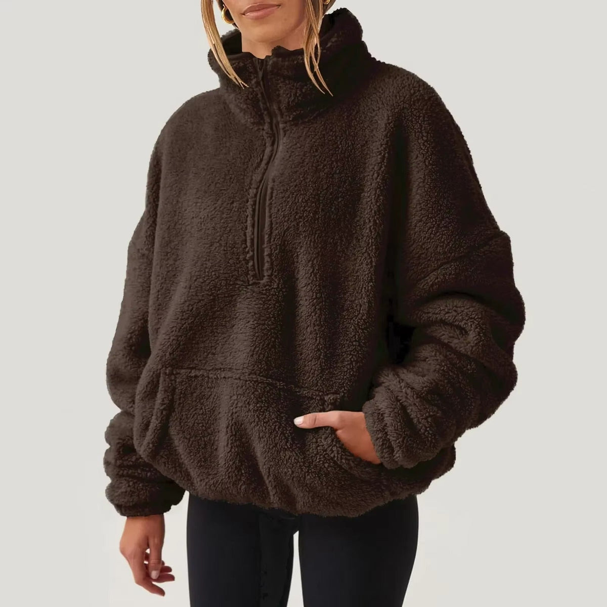 Pull Fleece Luxueux à Col Zippé pour Femmes