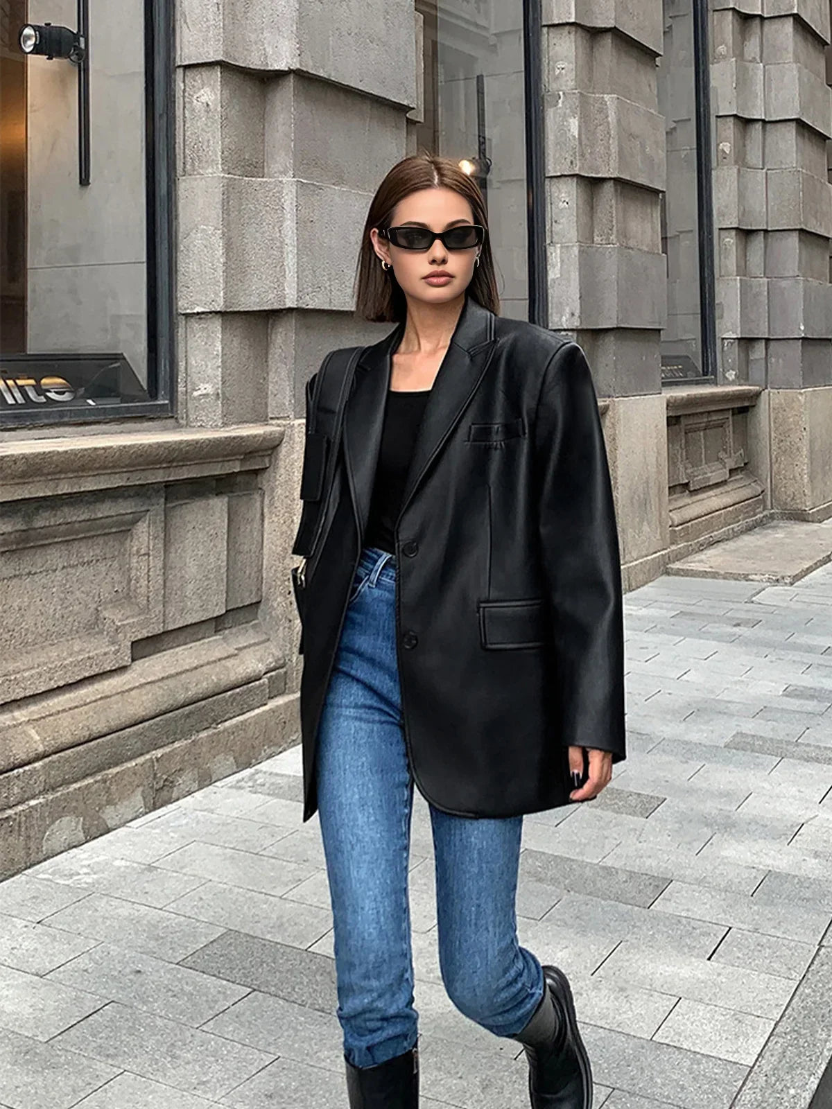 Blazer oversize à revers cranté pour femmes